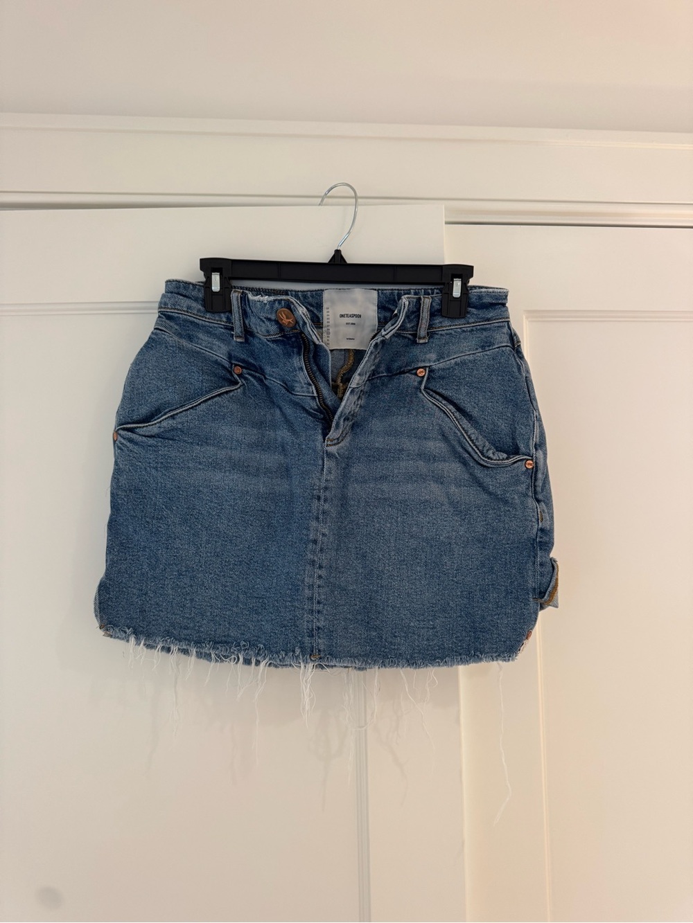 One Teaspoon Blue Denim Mini Skirt with Frayed Hem